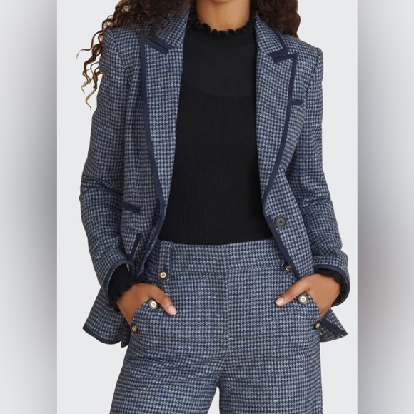 Veronica Beard Hali virgin wool houndstooth blue blazer - Picture 3 of 9
